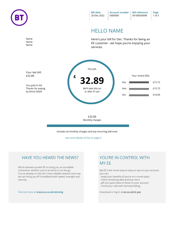 United Kingdom BT utility bill version 1 (2)